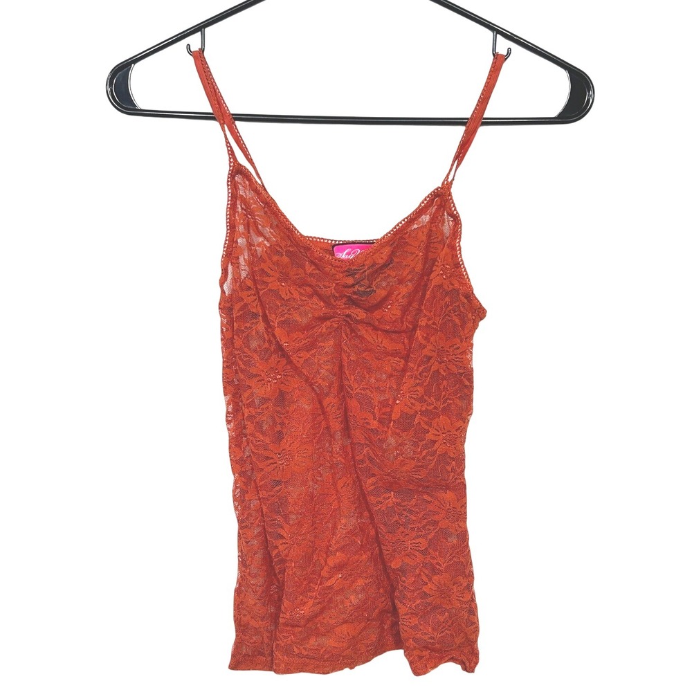 Sheer Lace Cami Tank Top M Orange‎ Rust Y2K Coquette Romantic Layering